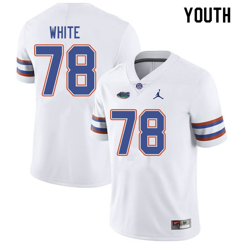 NCAA Florida Gators Ethan White Youth #78 Jordan Brand White Stitched Authentic College Football Jersey NPO4264UJ